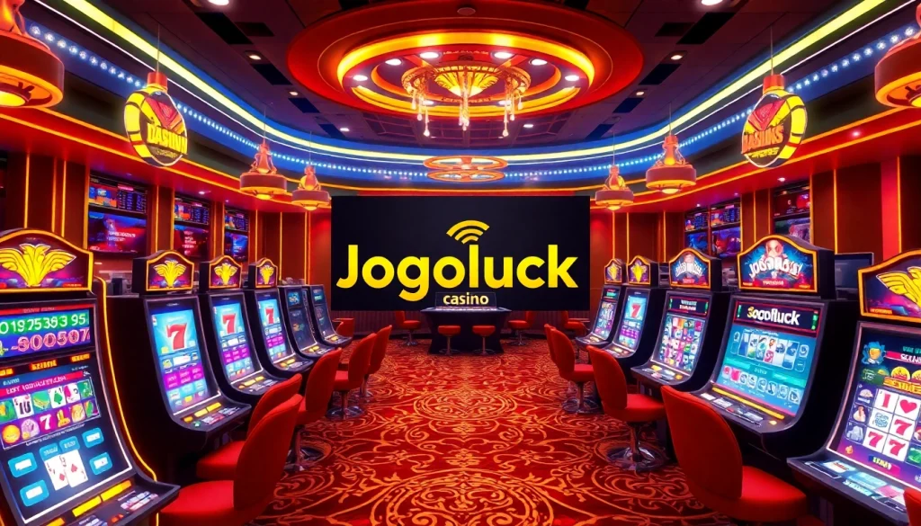 Engaging online gambling scene at Jogoluck featuring colorful slots and interactive poker games.