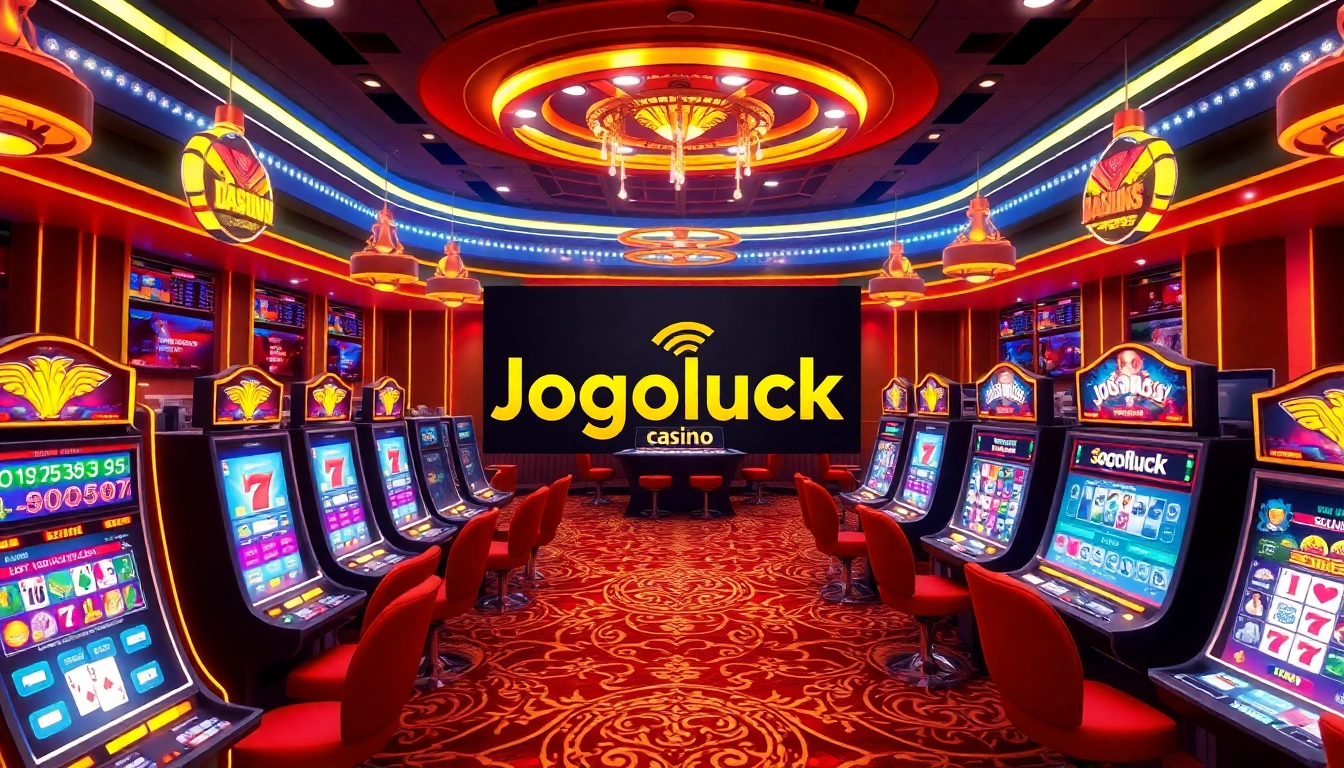 Engaging online gambling scene at Jogoluck featuring colorful slots and interactive poker games.