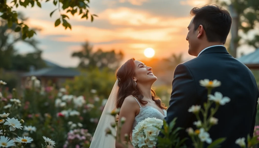 Engaging wedding photographer capturing a couple's joyful moment in a beautiful garden.