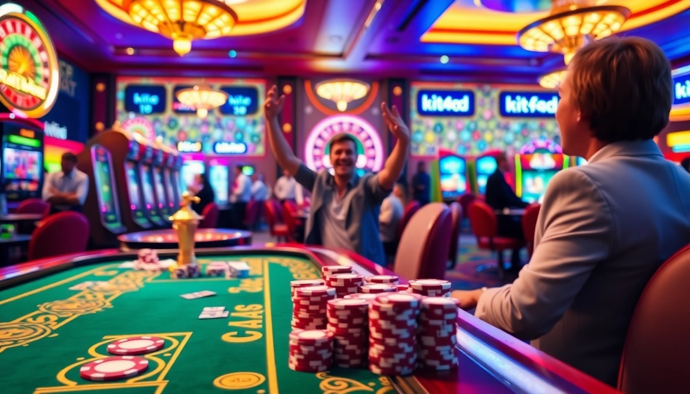 Pemain yang menang terlibat dalam adegan kasino yang penuh hidup, menonjolkan kemewahan dan kegembiraan kit4d.